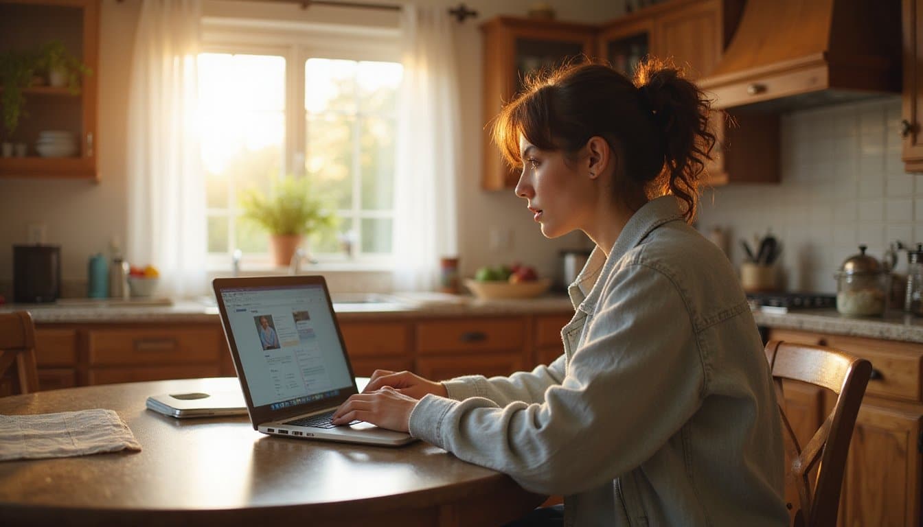 Person reading mental health and recovery resources on a laptop at home
