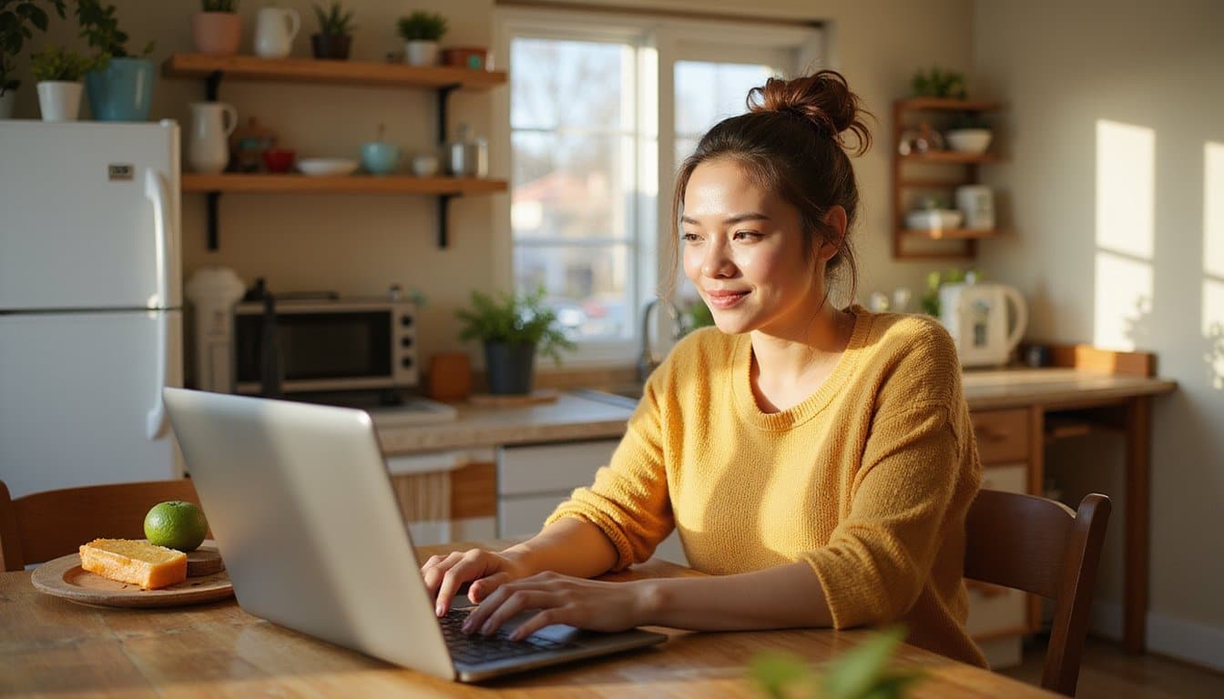 Person using a laptop at a kitchen table to find recovery resources