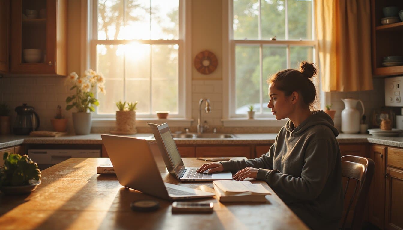 Person reviewing addiction treatment information at a kitchen table